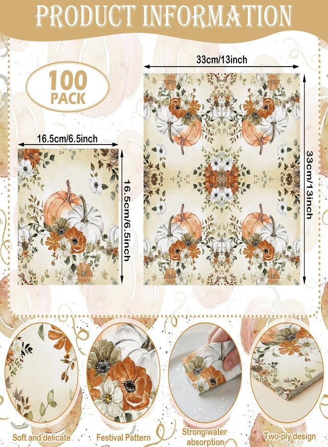 Janlaugh 100 Pcs Thanksgiving Paper Napkins Fall Cocktail Napkins Thanksgiving Disposable Beverage Autumn Guest Towel for Kitchen Bathroom Party Supplies(Autumn Pumpkin) - Image 2